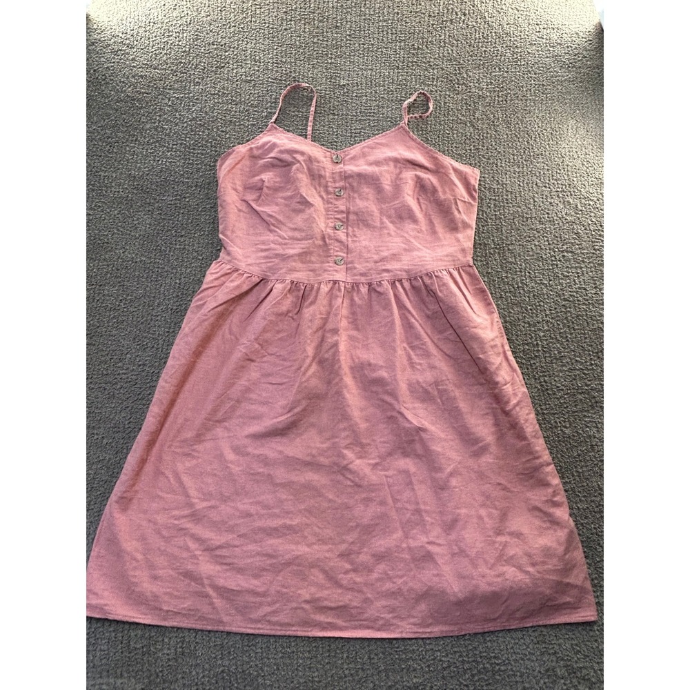 Esmara Pink Linen Blend Button Front Smocked Back Sun Dress Womens Size 16